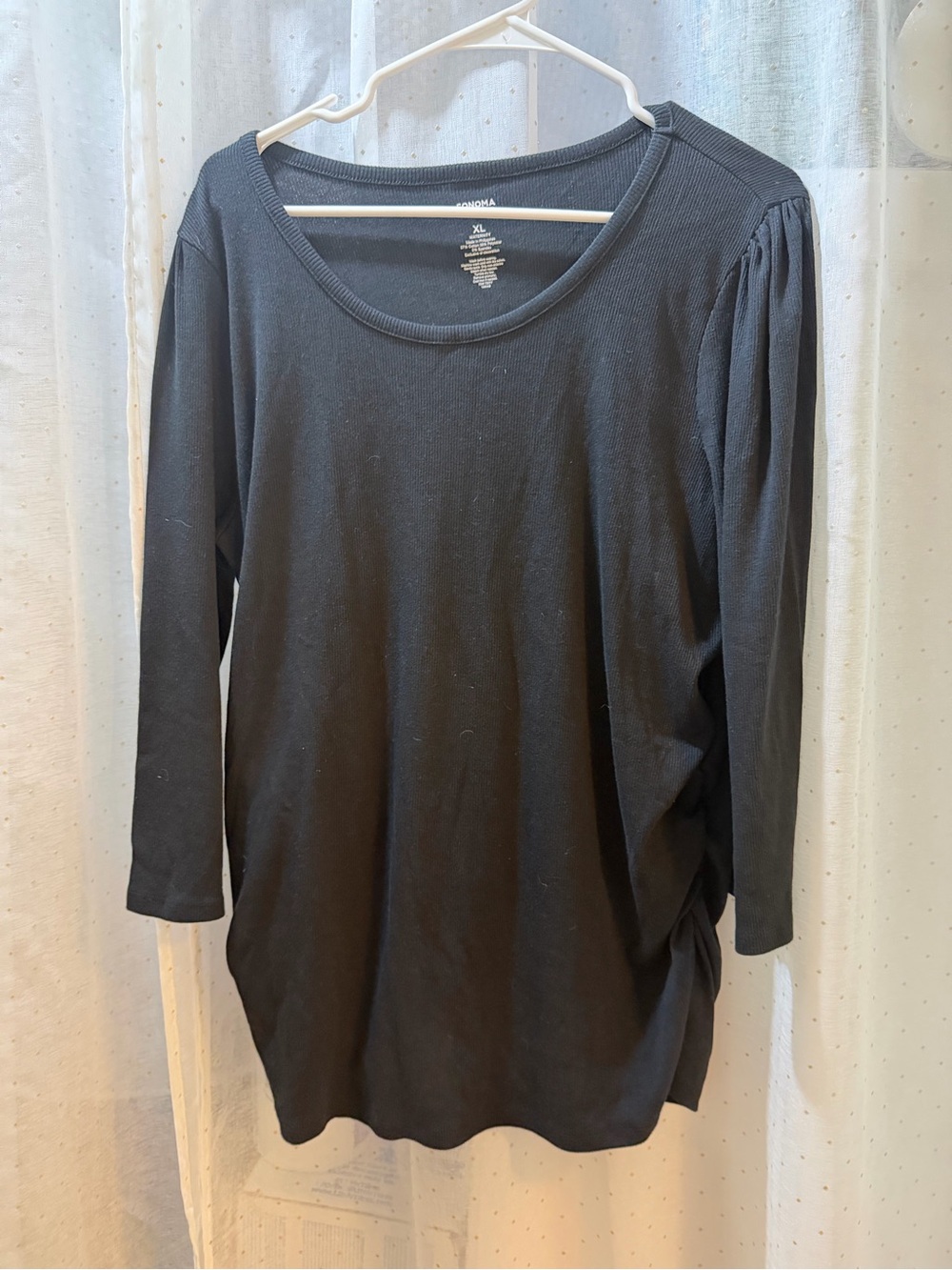 Sonoma Black Long Sleeve Scoop Neck Maternity Top with Subtle Shoulder Detail